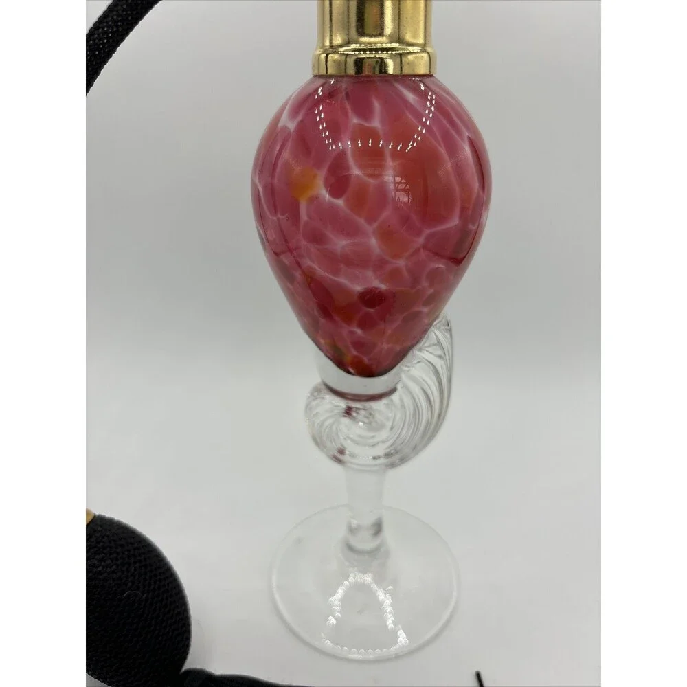 Hand Blown Glass Perfume Bottle Atomizer Pink/Red/Orange/Clear Swirl 8